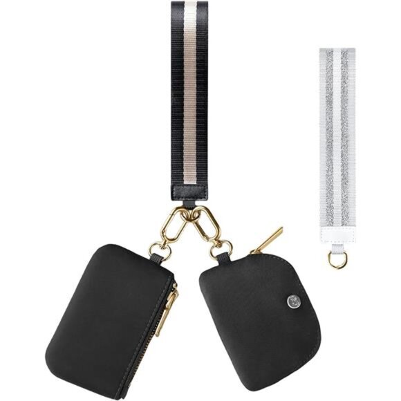 Handbags - Mini Zip Around Dual Pouch Wristlet With 2 Straps  Black Gold